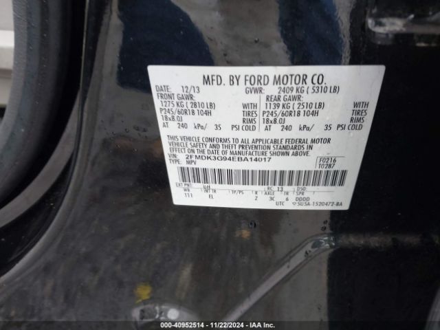 2FMDK3G94EBA14017 Ford EDGE SE