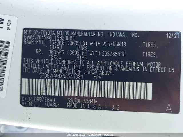 Toyota Highlander Xle 2022 5TDGZRAHXNS541381 Image 17