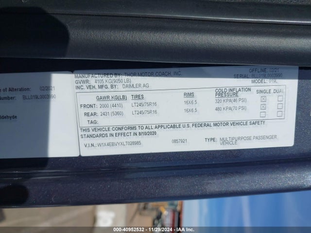 W1X4EBVYXLT028985 Mercedes-Benz Sprinter 2500 Standard Roof V6