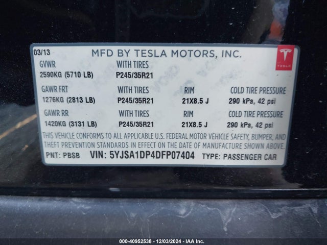 2013 TESLA MODEL S 5YJSA1DP4DFP07404 Photo 8