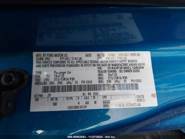 Ford FOCUS SE 2014 1FADP3F26EL128309 Image 9