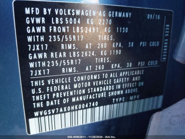 WVGSV7AX0HK004740 Volkswagen Tiguan 2.0t Wolfsburg Edition