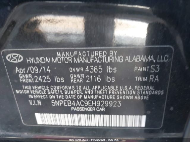 5NPEB4AC9EH929923 Hyundai SONATA GLS