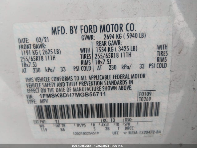 Ford EXPLORER XLT 2021 1FMSK8DH7MGB56711 Image 9