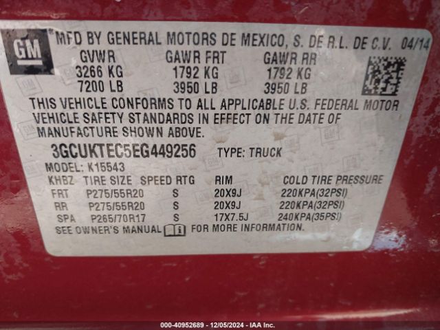 3GCUKTEC5EG449256 Chevrolet Silverado 1500 High Country