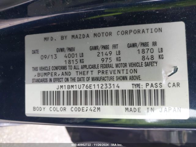 JM1BM1U76E1123314 Mazda MAZDA3