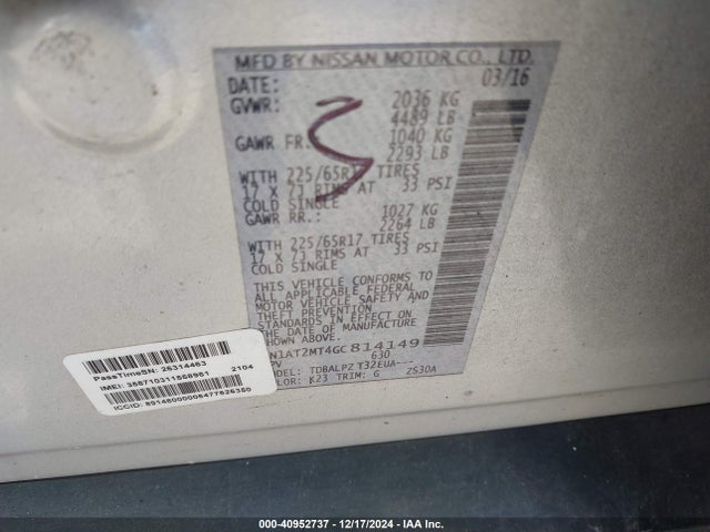 5N1AT2MT4GC814149 Nissan ROGUE S