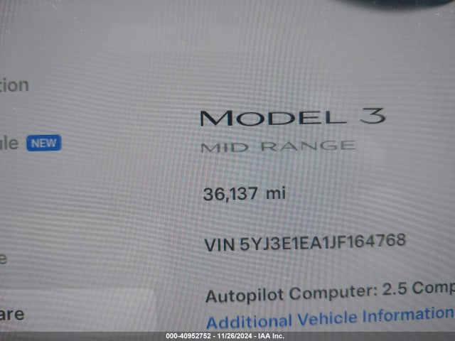 Tesla Model 3 Long Range/mid Range 2018 5YJ3E1EA1JF164768 Image 16