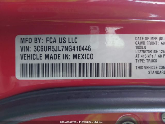 3C6UR5JL7NG410446 RAM 2500 Big Horn  4x4 8' Box