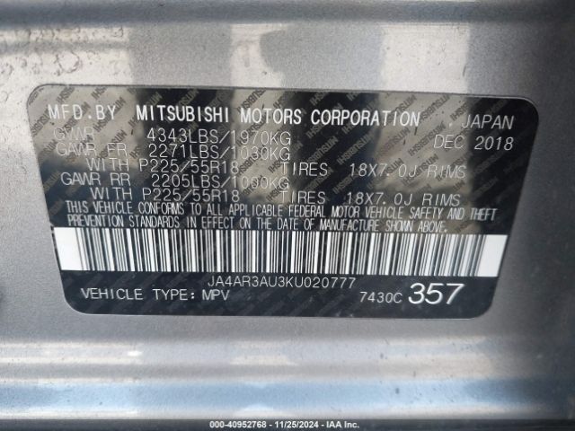 JA4AR3AU3KU020777 Mitsubishi Outlander Sport 2.0 Se