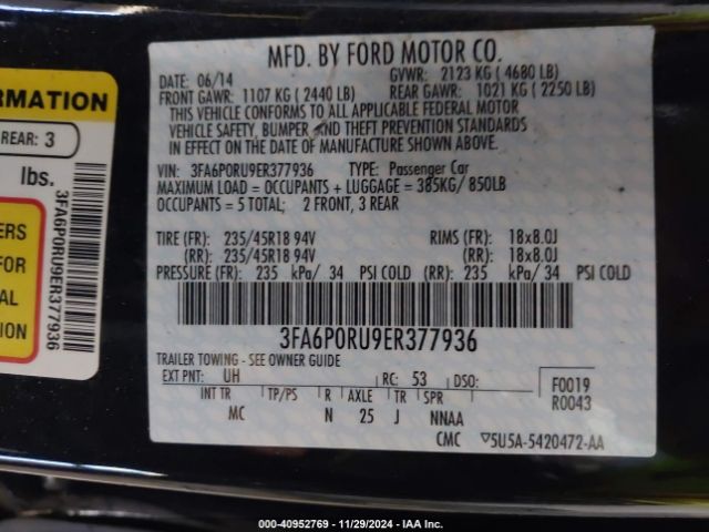 3FA6P0RU9ER377936 Ford Fusion Hybrid Titanium