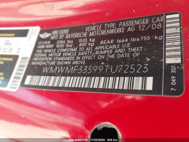 2009 MINI COOPER WMWMF33599TU72523 Photo 8