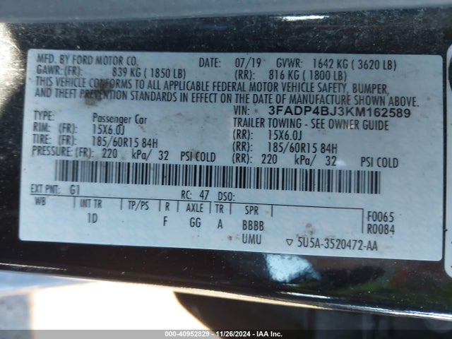 Ford FIESTA SE 2019 3FADP4BJ3KM162589 Image 9