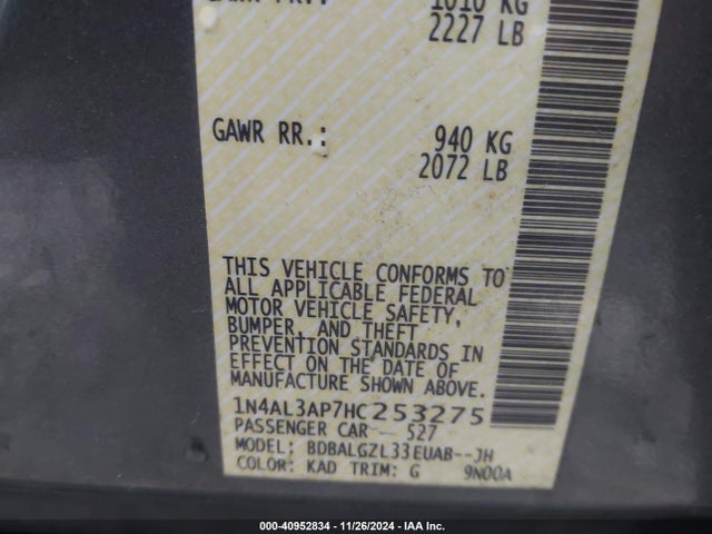 Nissan Altima 2.5 S 2017 1N4AL3AP7HC253275 Image 9