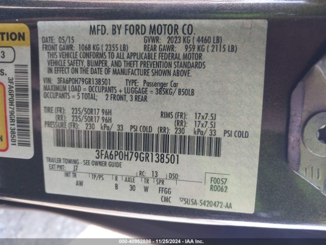 3FA6P0H79GR138501 Ford FUSION SE
