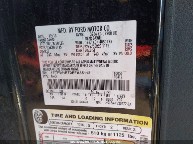 1FTFW1ET0EFA35112 Ford F-150 Fx4