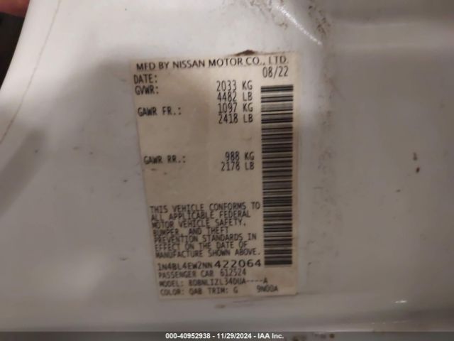 1N4BL4EW2NN422064 Nissan Altima Sl Intelligent Awd