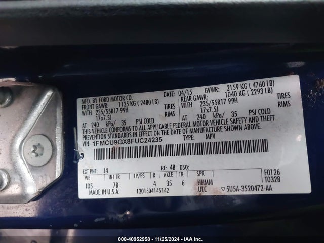 Ford ESCAPE SE 2015 1FMCU9GX8FUC24235 Image 9