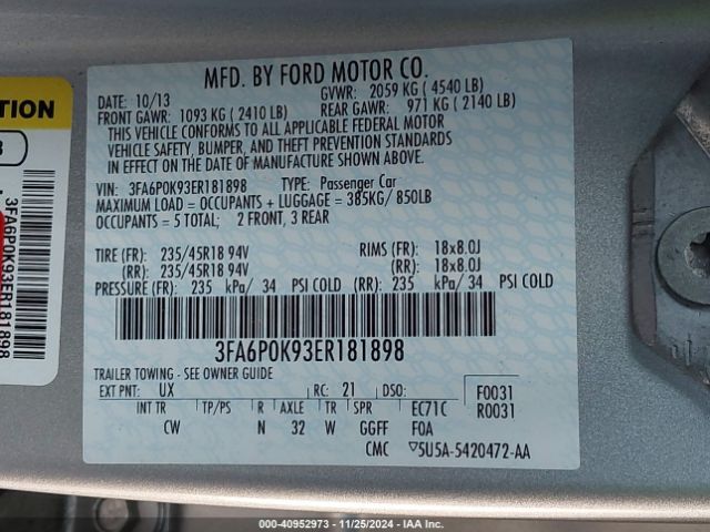 3FA6P0K93ER181898 Ford Fusion Titanium