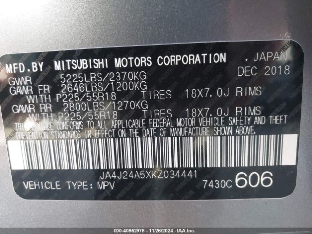 2019 MITSUBISHI OUTLANDER PHEV JA4J24A5XKZ034441 Photo 8