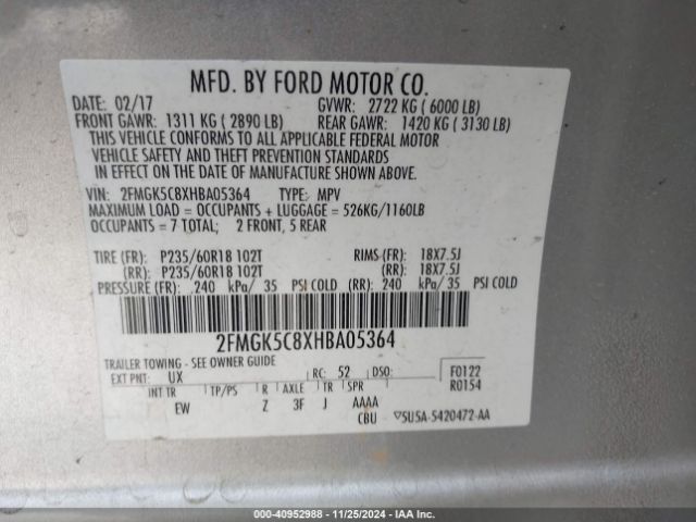 2FMGK5C8XHBA05364 Ford FLEX SEL