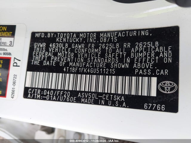 Toyota CAMRY SE 2016 4T1BF1FK4GU511215 Image 9