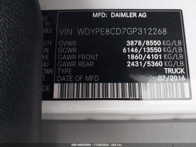 WDYPE8CD7GP312268 Freightliner Sprinter 2500 High  Roof/high Roof