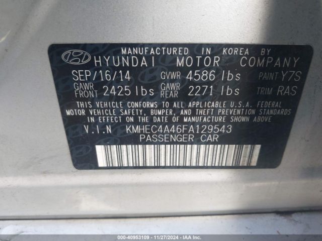 KMHEC4A46FA129543 Hyundai Sonata Hybrid Limited