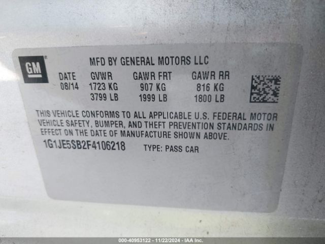 1G1JE5SB2F4106218 Chevrolet Sonic Ltz Auto