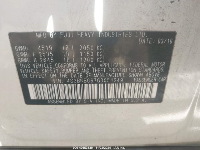 Subaru Legacy 2.5i Premium 2016 4S3BNBC67G3051249 Image 9