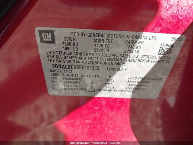 Chevrolet EQUINOX 1LT 2015 2GNALBEK2F6131312 Image 9