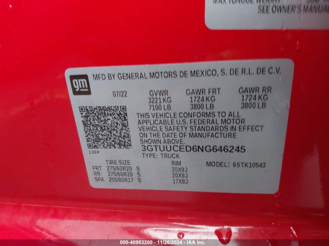 3GTUUCED6NG646245 GMC Sierra 1500 4wd  Short Box Elevation With 3sb