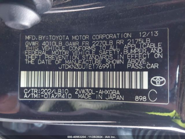 JTDKN3DU1E1769911 Toyota Prius Four