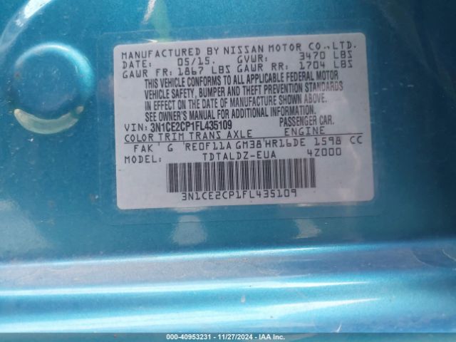 3N1CE2CP1FL435109 Nissan Versa Note Sv