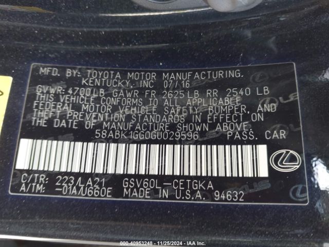 58ABK1GG0GU029596 Lexus ES 350