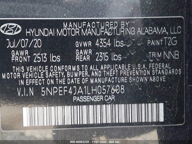 Hyundai SONATA SEL 2020 5NPEF4JA1LH057608 Image 9