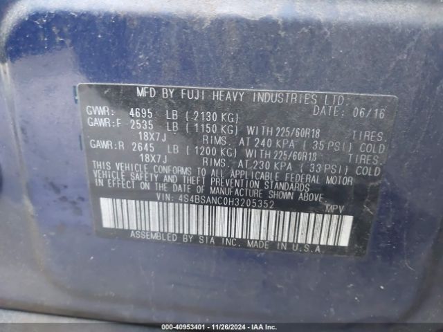 4S4BSANC0H3205352 Subaru Outback 2.5i Limited