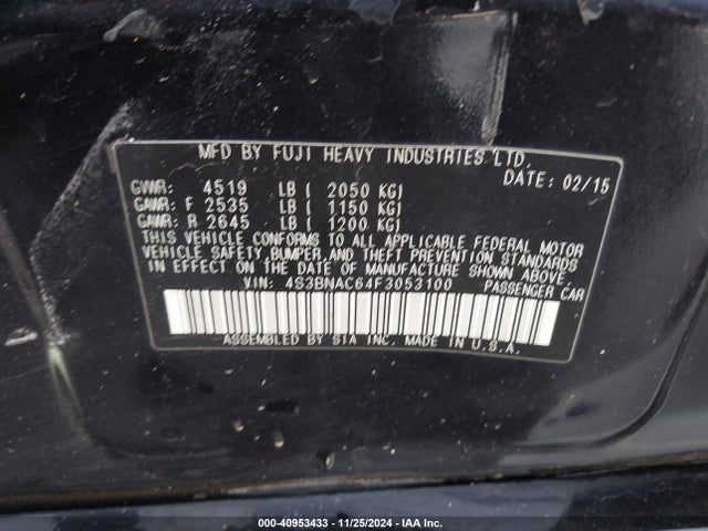 Subaru Legacy 2.5i Premium 2015 4S3BNAC64F3053100 Image 9