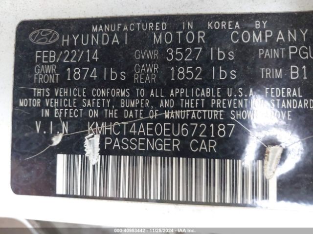 KMHCT4AE0EU672187 Hyundai ACCENT GLS