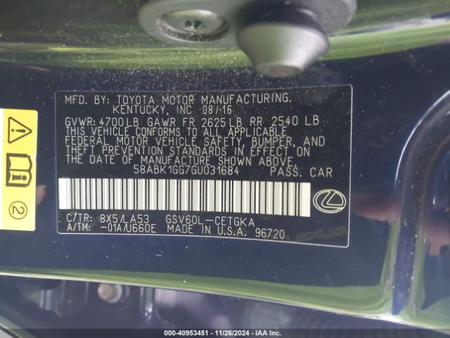 58ABK1GG7GU031684 Lexus ES 350