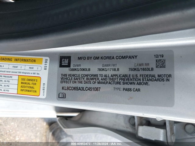 Chevrolet Spark Fwd 1lt Automatic 2020 KL8CD6SA3LC451087 Image 9