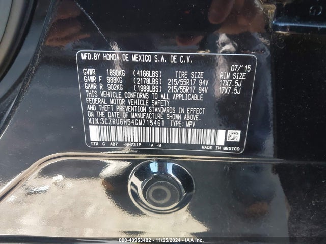 Honda HR-V EX 2016 3CZRU6H54GM715461 Image 9
