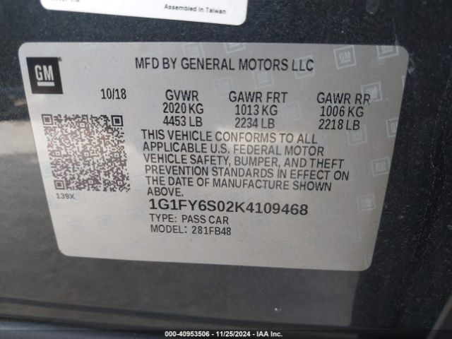 1G1FY6S02K4109468 Chevrolet BOLT EV LT