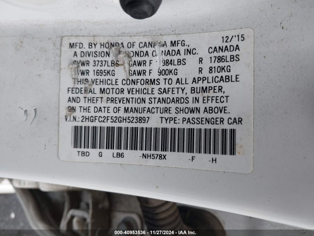 Honda Civic Lx 2016 2HGFC2F52GH523897 Image 9