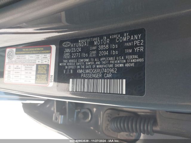 KMHLM4DG6RU740962 Hyundai ELANTRA SEL
