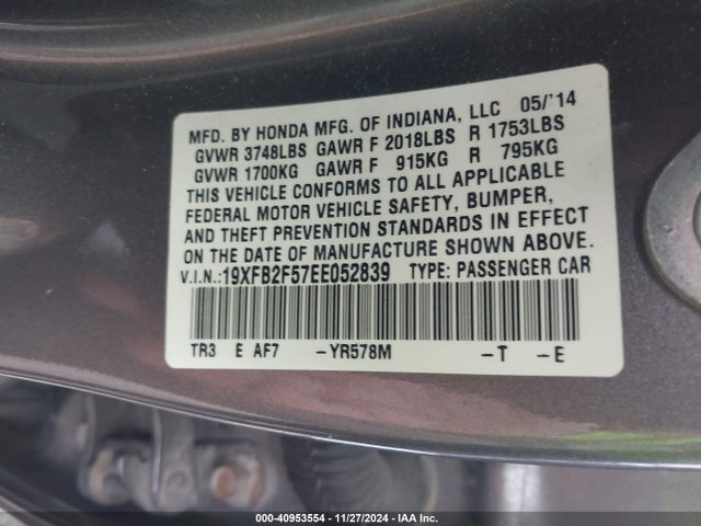 Honda Civic Lx 2014 19XFB2F57EE052839 Image 9