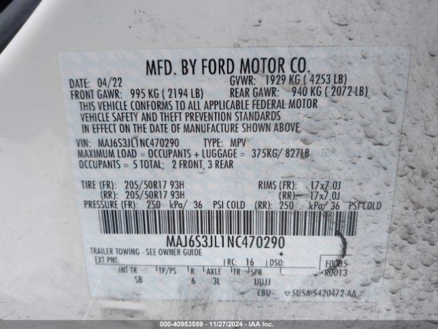 MAJ6S3JL1NC470290 Ford Ecosport Ses