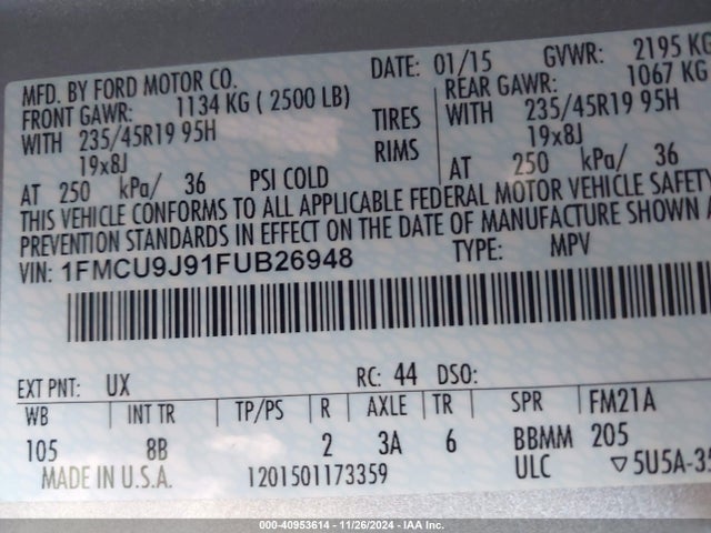 Ford Escape Titanium 2015 1FMCU9J91FUB26948 Image 9