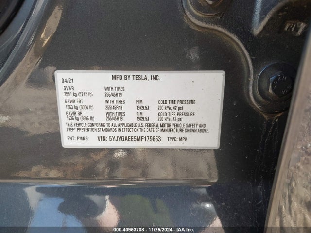 2021 TESLA MODEL Y 5YJYGAEE5MF179653 Photo 8
