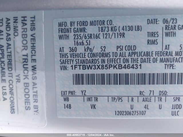 1FTBW3X85PKB46431 Ford Transit-350 Cargo Van